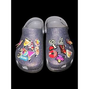 Crocs Women's Glitter Platform Clogs Purple with Taylor Swift Jibitz, Size 9